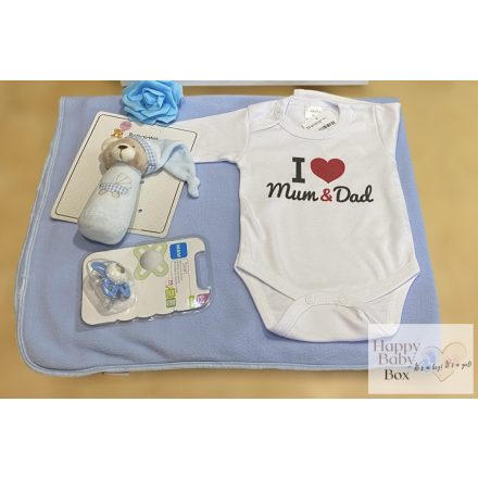 Kicsi - Fiús "I love Mum & Dad" Babaköszöntő  csomag  