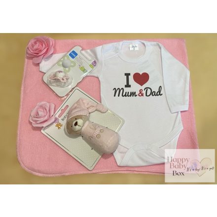 Kicsi - I love Mum & Dad  lányos  babaköszöntő csomag
