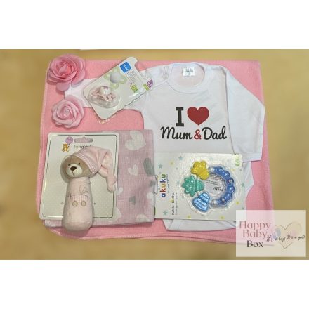 Közepes- I love Mum & Dad  lányos babaköszöntő csomag